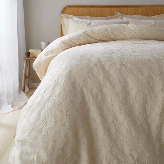 Waffle Beige Duvet Cover Set 100% Cotton
