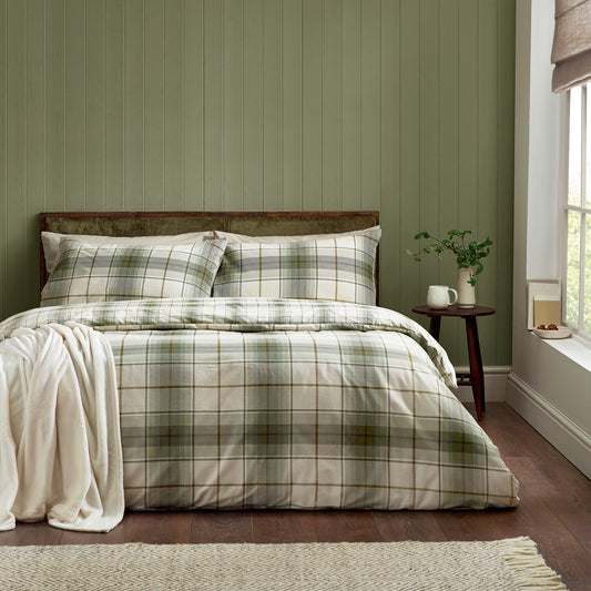 Troon Check Green Duvet Set Brushed Cotton