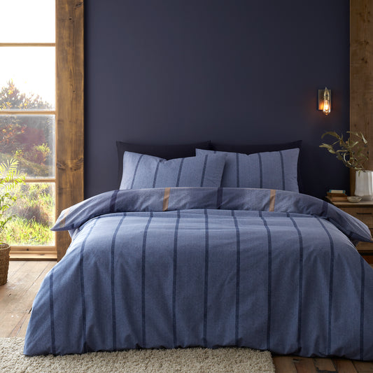 Melrose Tweed Check Blue Duvet Set Brushed Cotton