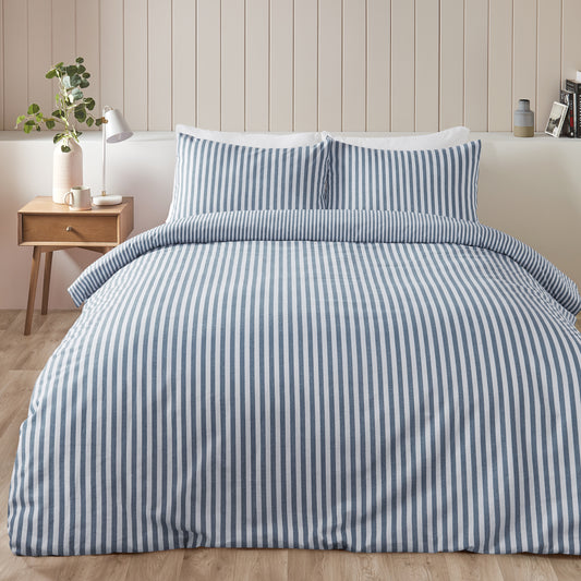 Stripe Blue Duvet Set Brushed Cotton