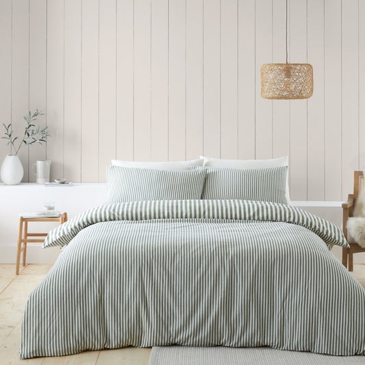 Stripe Green Duvet Set Brushed Cotton
