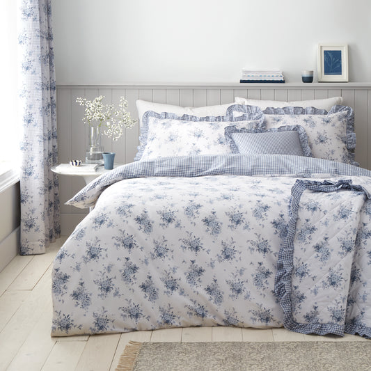 Lucie Floral Frill Blue Duvet Set