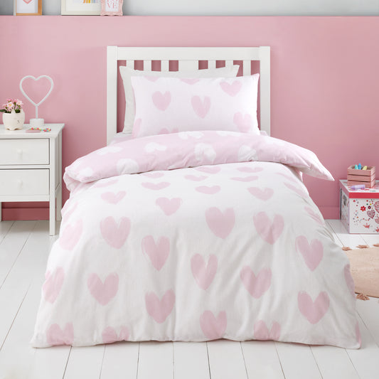 Hearts Pink Duvet Set Brushed Cotton