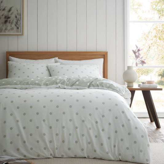 Polka Dot Green Duvet Set Brushed Cotton