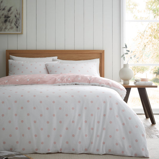 Polka Dot Pink Duvet Set Brushed Cotton