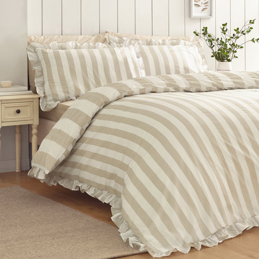 Seersucker Frill Stripe Natural Duvet Set
