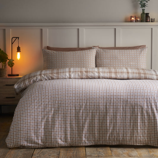Hamish Check Natural Duvet Set Brushed Cotton