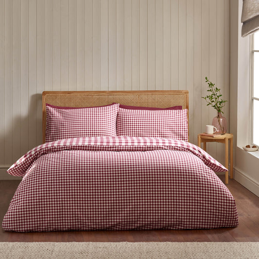 Gingham Burgundy Duvet Set Brushed Cotton