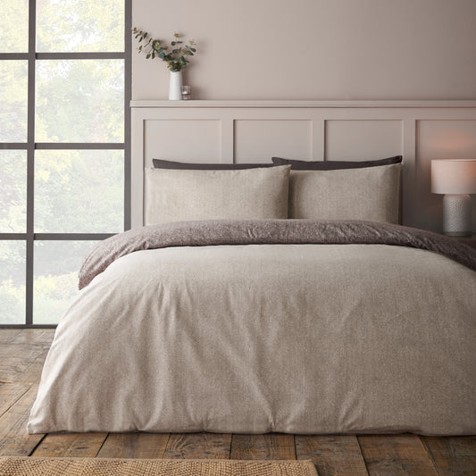 Herringbone Chocolate Duvet Set Brushed Cotton