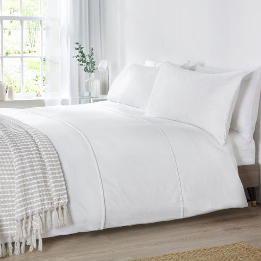 Pom Pom White Duvet Set Brushed Cotton