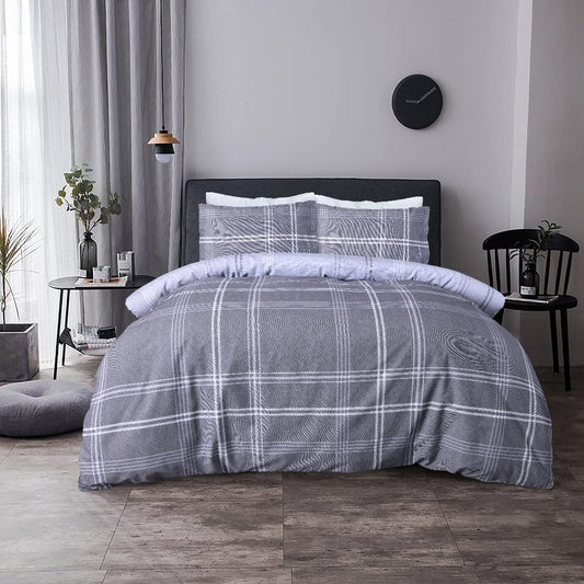 Waffle Grey Check Duvet Cover Set
