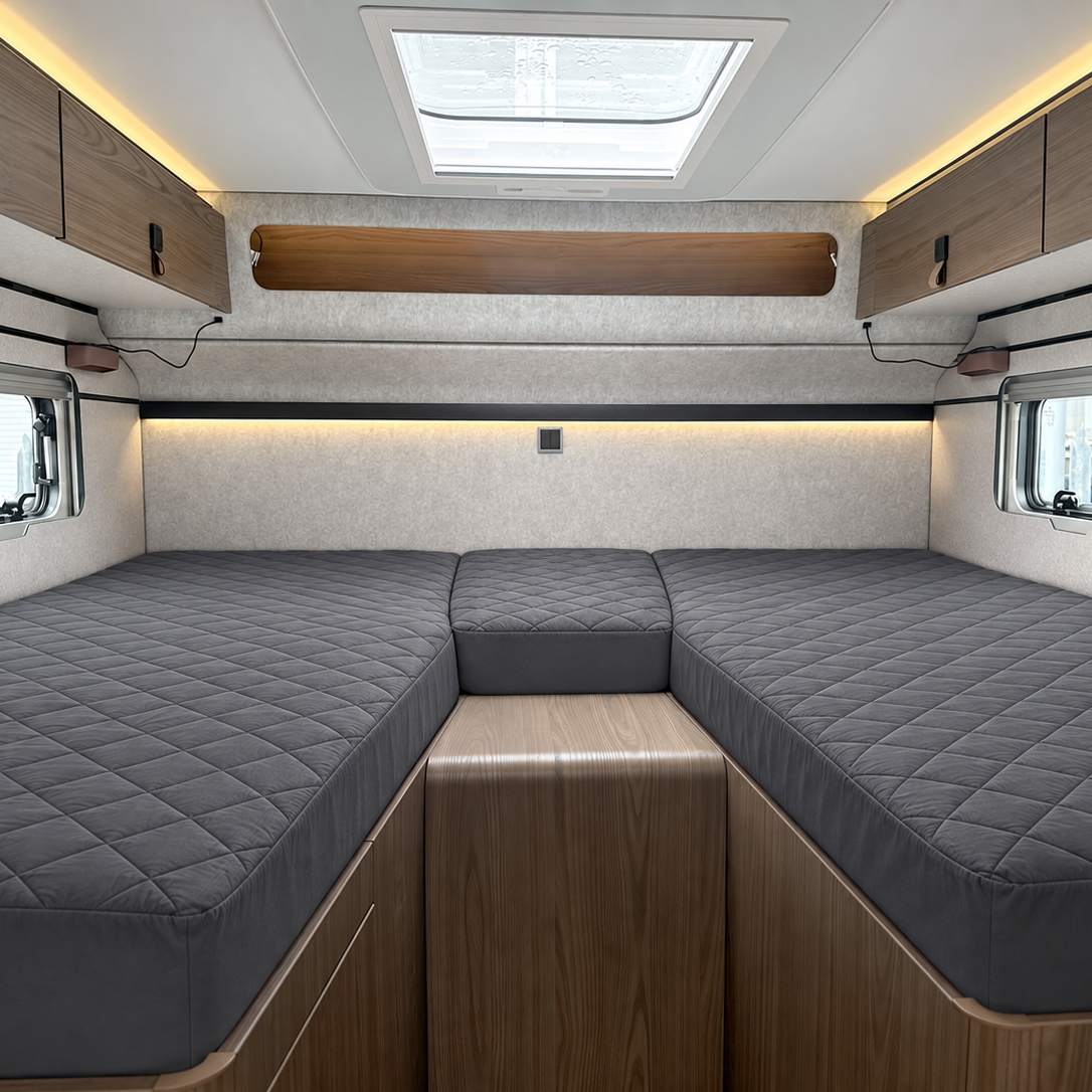 Motorhome multi piece mattress protectors in grey