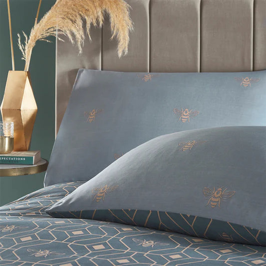 Bee Deco Geometric Double Duvet Set - French Blue