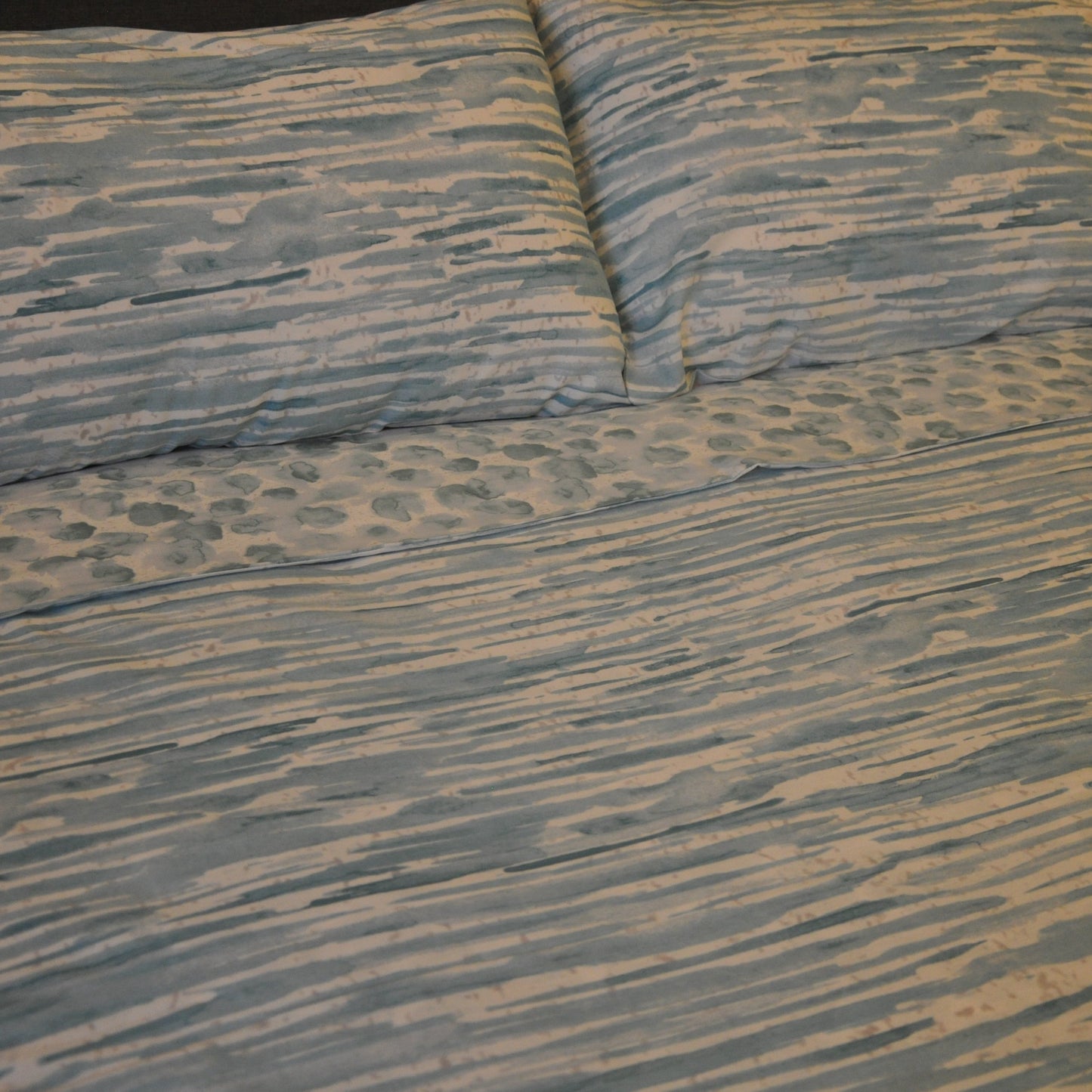 Shore Watercolour Print Reversible Duck Egg Double Duvet Set