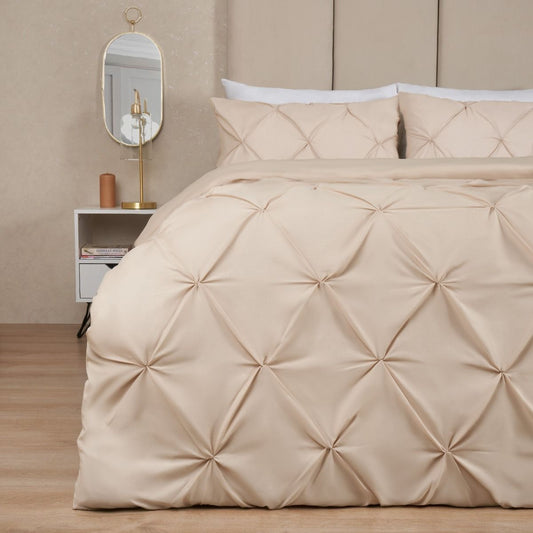 Diamond Pintuck Double Duvet Set - Beige