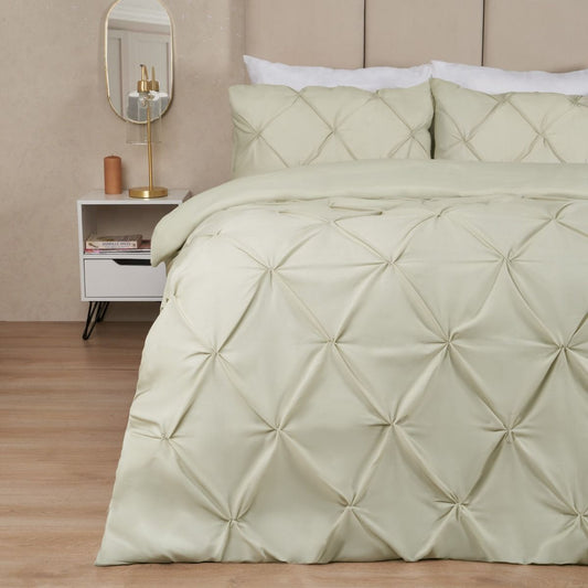 Diamond Pintuck Double Duvet Set - Sage