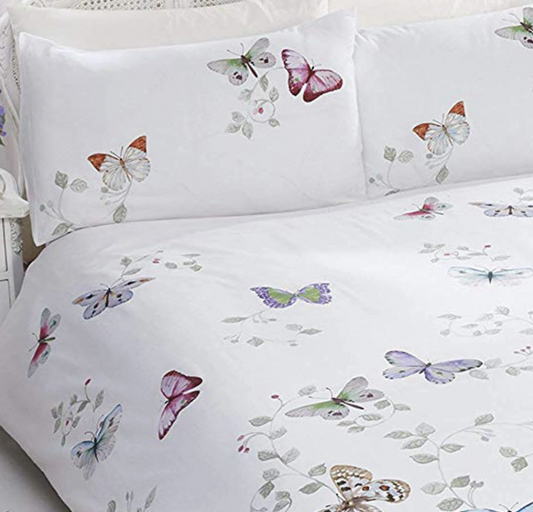 OTS Mariposa Butterflies White Double Duvet Cover Set