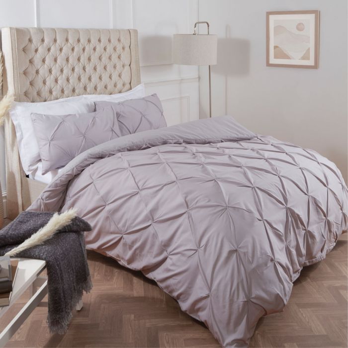 Diamond Pintuck Single Duvet Set - Silver