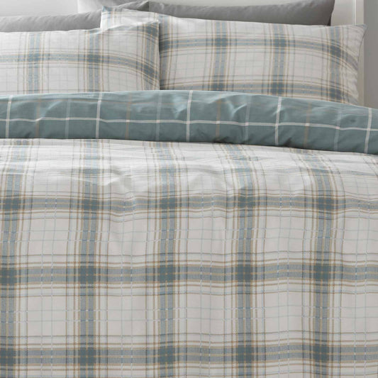 Skye Reversible Tartan Check Duck Egg Double Duvet Set