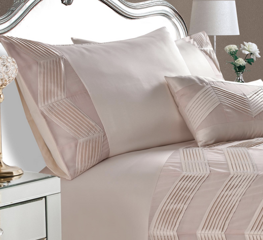 Valencia Pleated Chevron Band Blush Pink Double Duvet Set