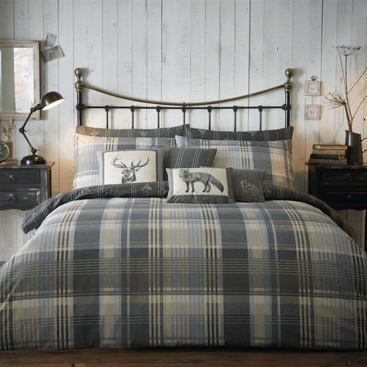 Connolly Check 100% Brushed Cotton Duvet Set Charcoal
