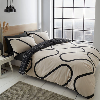 Linear Curve Geometric Black Duvet Set