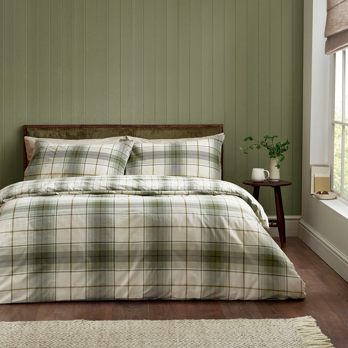 Troon Check Green Duvet Set Brushed Cotton