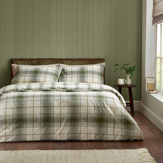 Troon Check Green Duvet Set Brushed Cotton