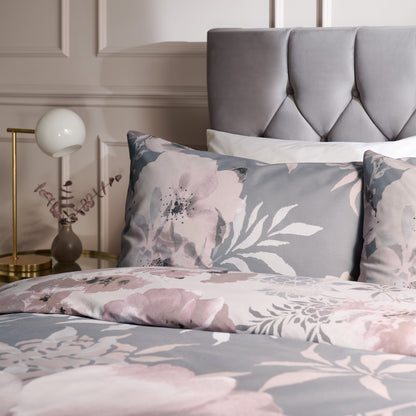 Dramatic Floral Grey Duvet Set