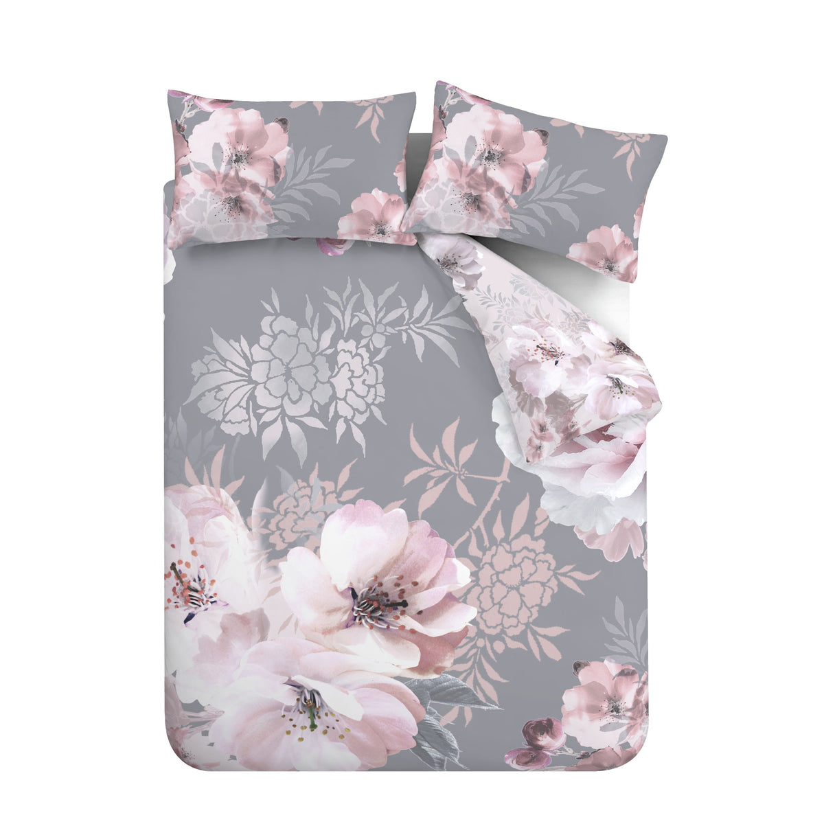 Dramatic Floral Grey Duvet Set