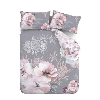 Dramatic Floral Grey Duvet Set