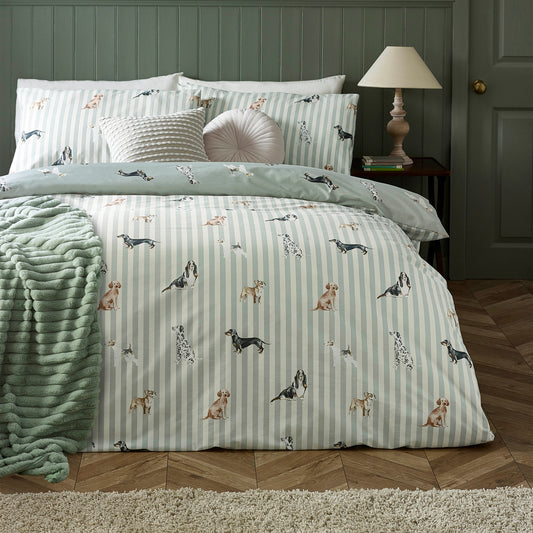 Dog Stripe Green Duvet Set