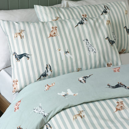 Dog Stripe Green Duvet Set