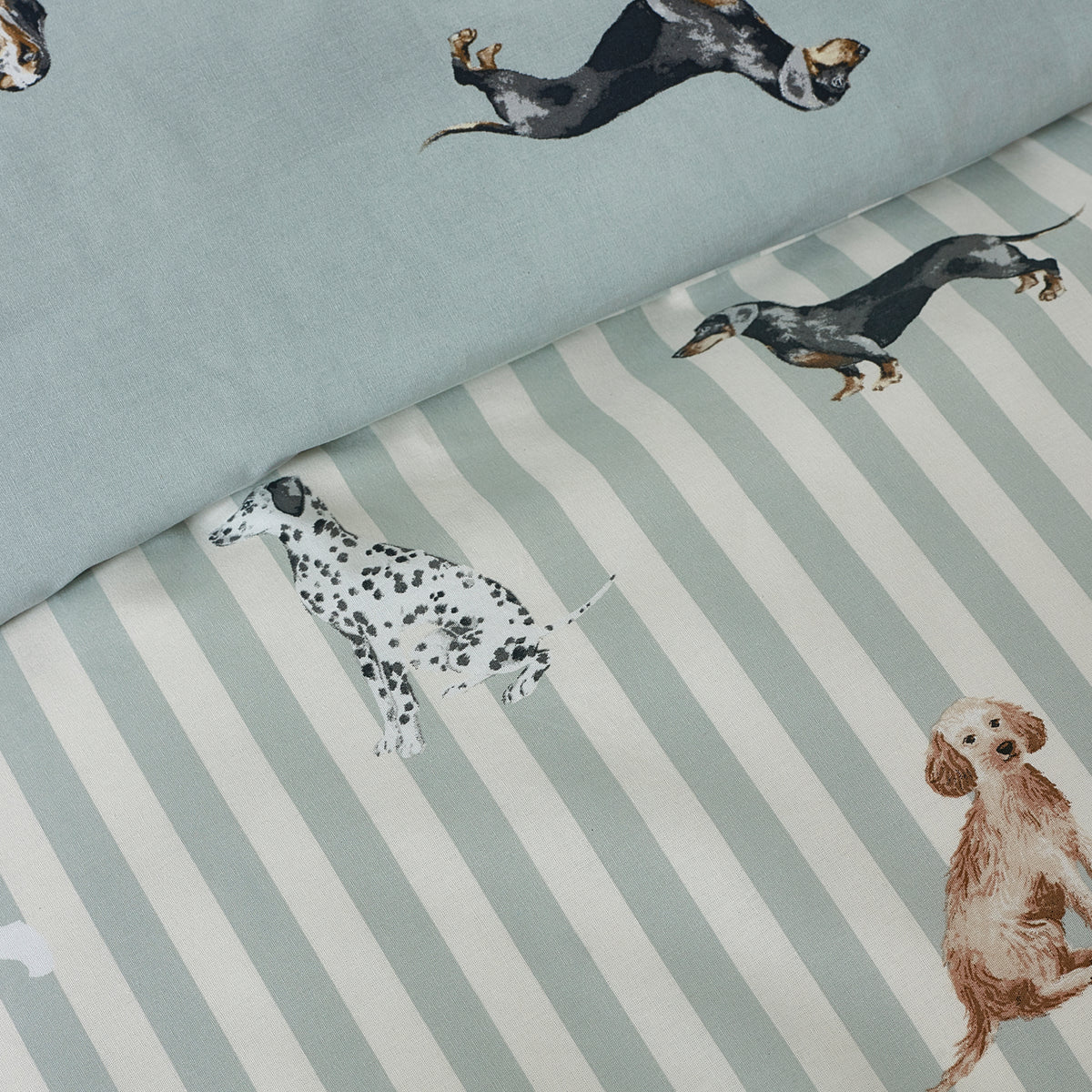 Dog Stripe Green Duvet Set