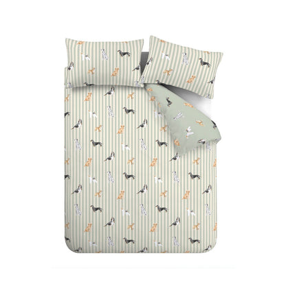 Dog Stripe Green Duvet Set
