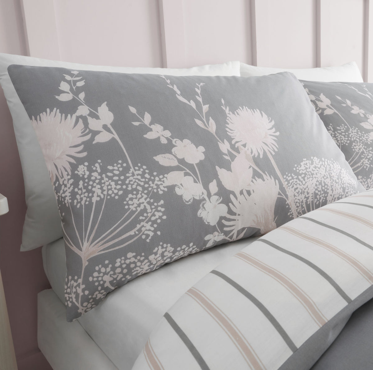 Meadowsweet Floral Pink Grey Duvet Set