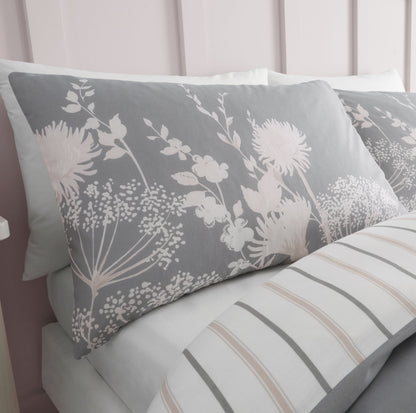 Meadowsweet Floral Pink Grey Duvet Set