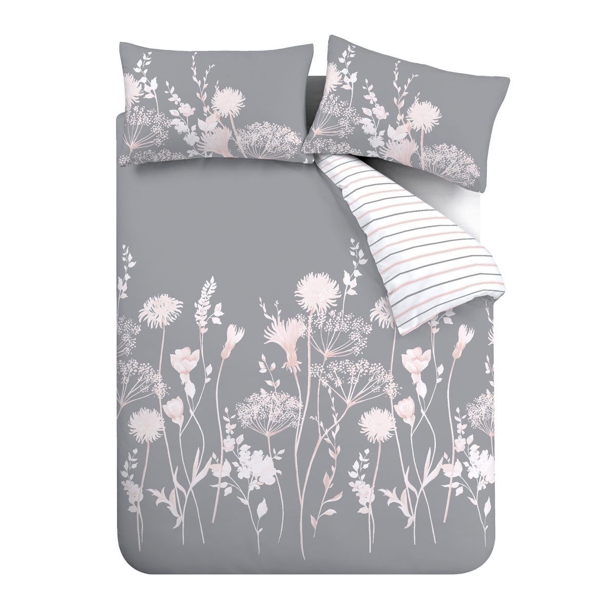 Meadowsweet Floral Pink Grey Duvet Set