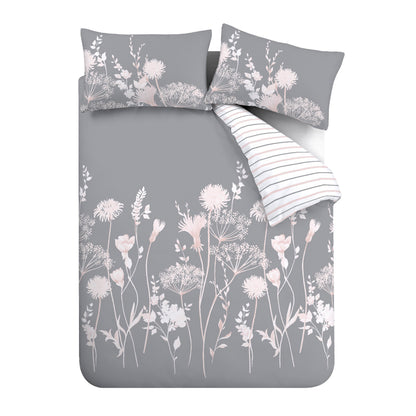 Meadowsweet Floral Pink Grey Duvet Set