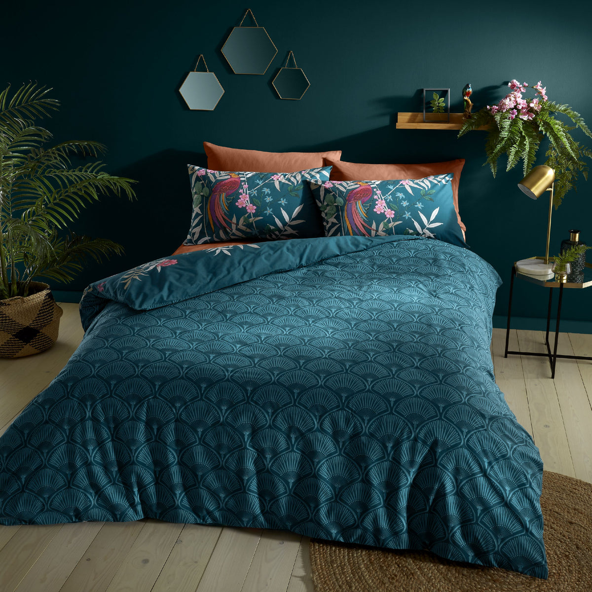 Tropical Floral Birds Green Duvet Set