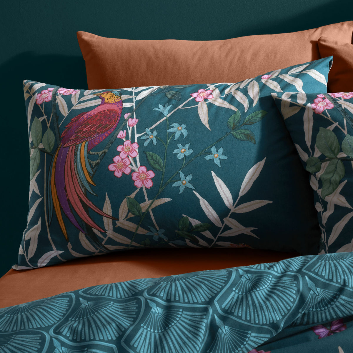 Tropical Floral Birds Green Duvet Set