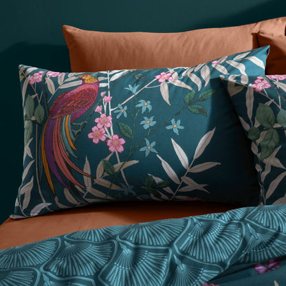 Tropical Floral Birds Green Duvet Set