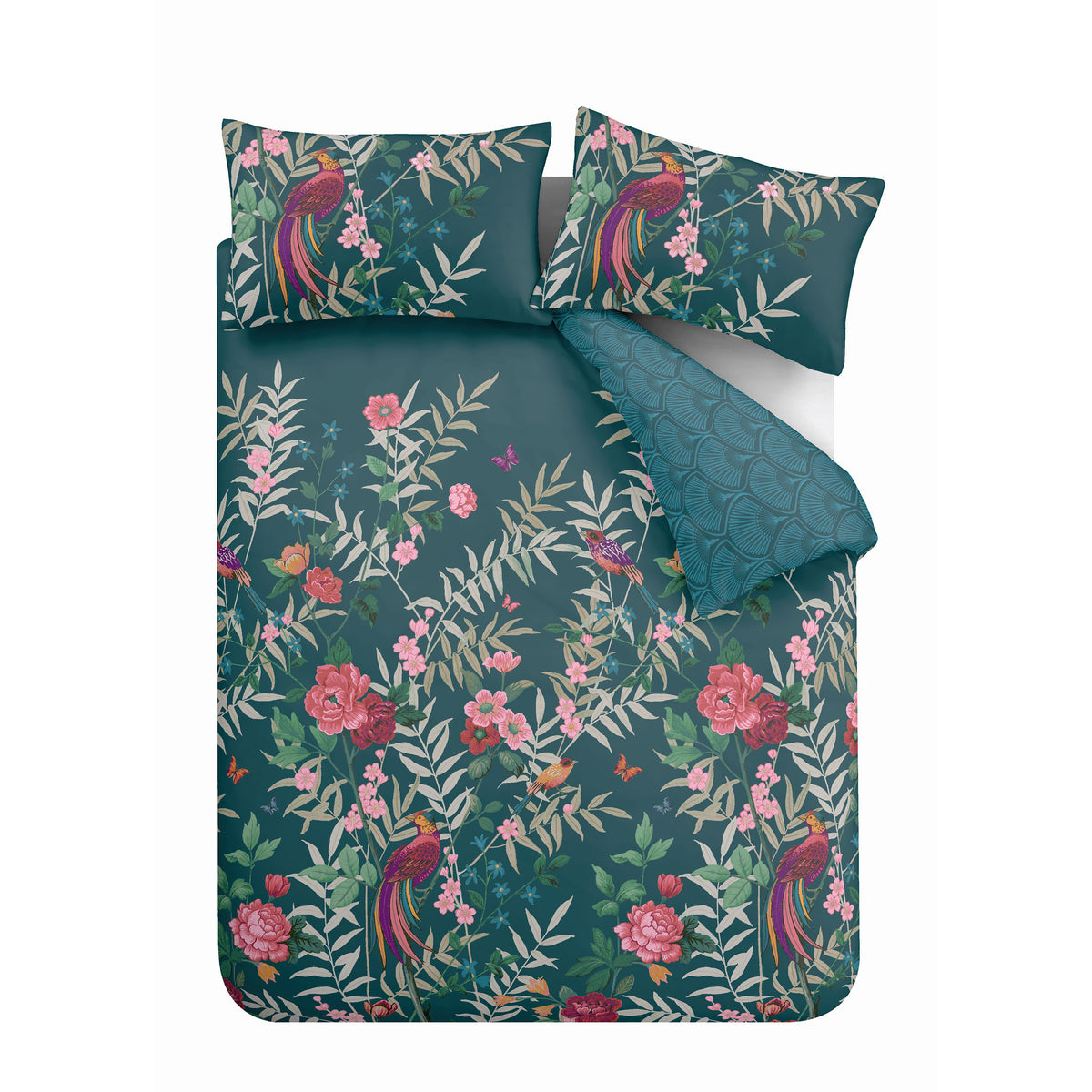 Tropical Floral Birds Green Duvet Set