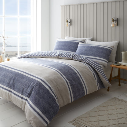 Textured Banded Stripe Blue Duvet Set