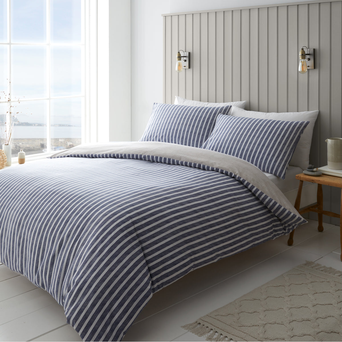 Textured Banded Stripe Blue Duvet Set