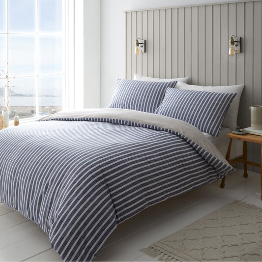 Textured Banded Stripe Blue Duvet Set