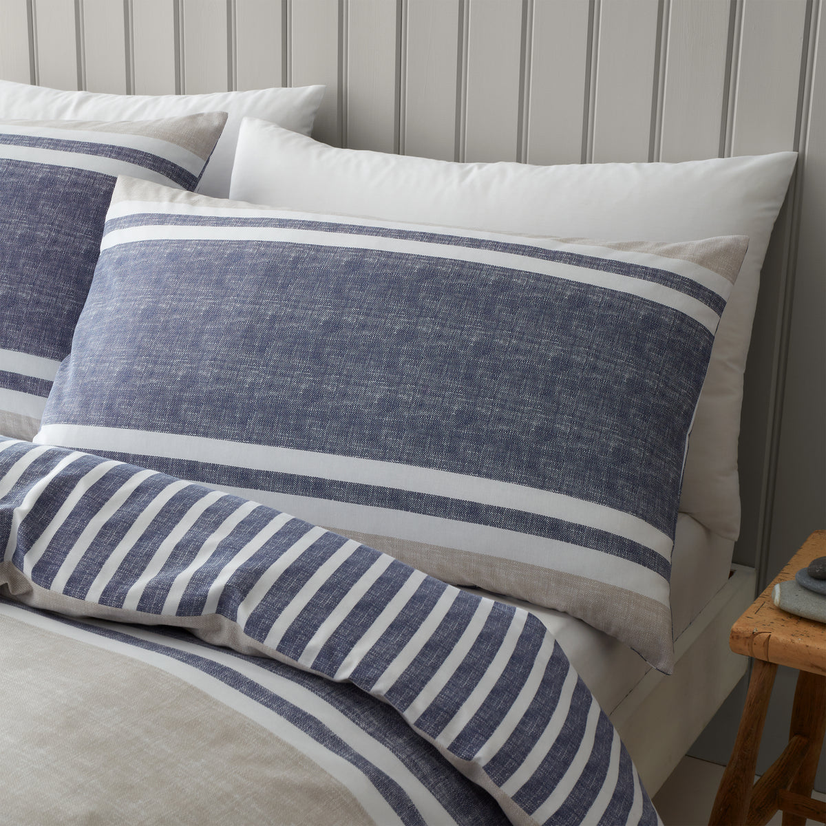 Textured Banded Stripe Blue Duvet Set