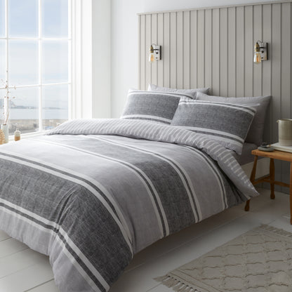 Textured Banded Stripe Charcoal Grey Duvet Set