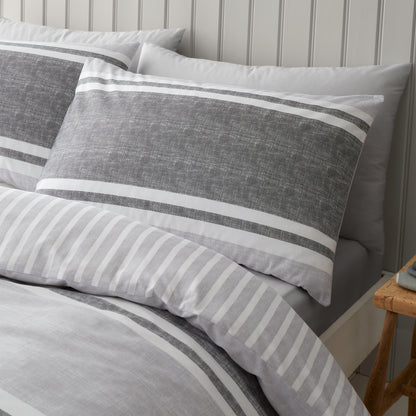 Textured Banded Stripe Charcoal Grey Duvet Set