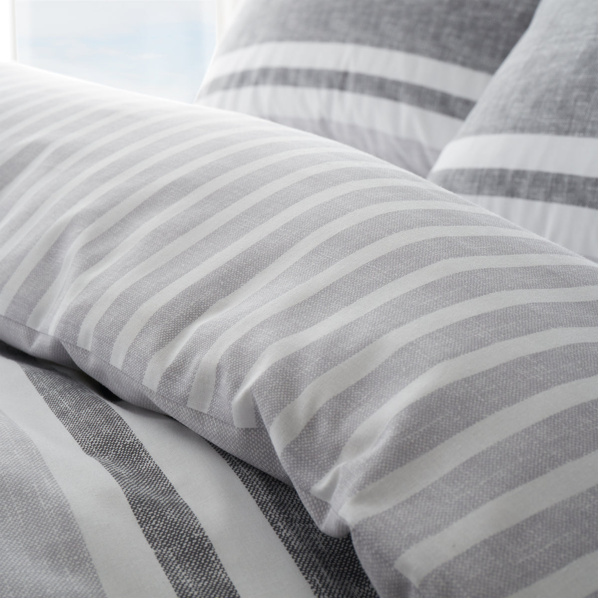 Textured Banded Stripe Charcoal Grey Duvet Set